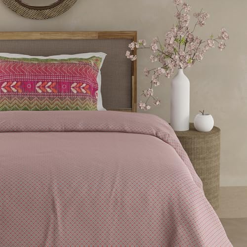 Image of BOUTIQUE LIVING Heritage Walk 100% Egyptian Cotton 200 TC Pink Ethnic Print Single Bedsheet with 1 Pillow Cover