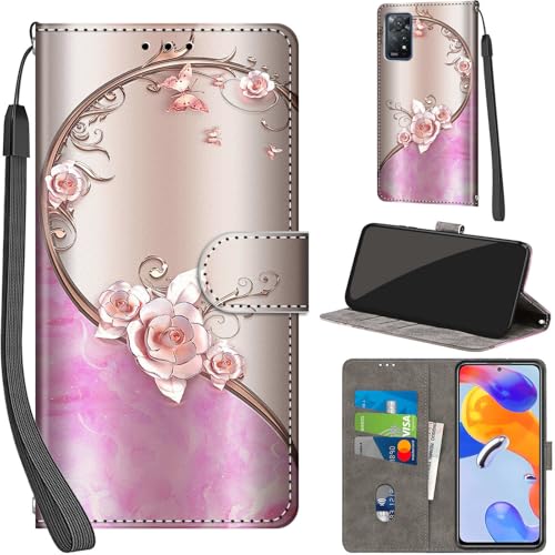 Handyhülle für Xiaomi Redmi Note 11 Pro 5G / Note 11 Pro Hüllen Premium Leder Case Klappbar Wallet Magnet Kartenfach Standfunktion Schutzhülle kompatibel mit Redmi Note 12 Pro 4G Cover Rose