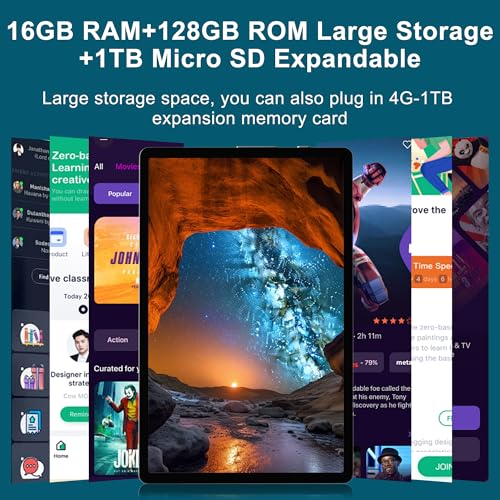 Image of Androind 14 Tablet, 10.1 Inch Tablet, 16GB RAM 128GB ROM 1TB Expand, 8000mAh Battery, 10.1 Inch Octa-Core with 13MP+8MP Camera /Bluetooth /GPS /WiFi /HD Display, Dark Grey.