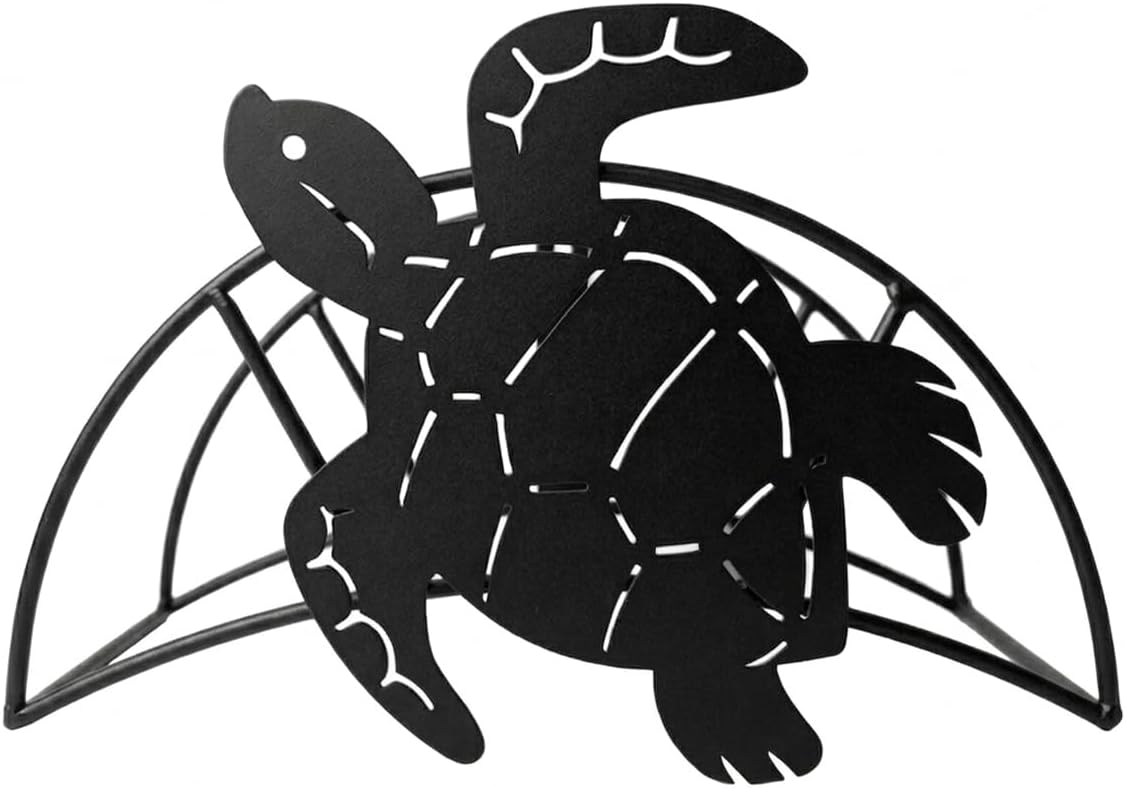 Sea Turtle Garden Hose Holders, Funny Ocean Animal Decor Durable Metal Wall Mount Hose Storage Rack, Holds 125' of 5/8" Outside Water Hose Organizer for Extension Cords Vacuum Lines - Black
