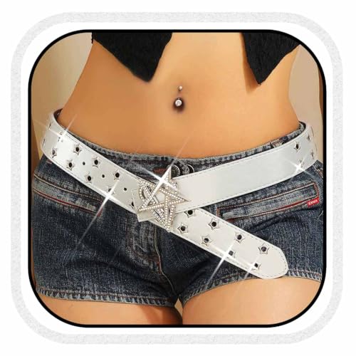 COSYDAYS Star Leather Belts Silver Studded Jeans Belt Fashion Leather Y2K Waist Belt Accessories for Women