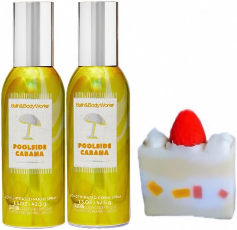 Poolside Cabana - White Barn - Bath/Body Work - 2 Concentrated Room Spray 1.5 oz / 42.5 g and Strawberry Soap Cake (Label Artwork Varies)