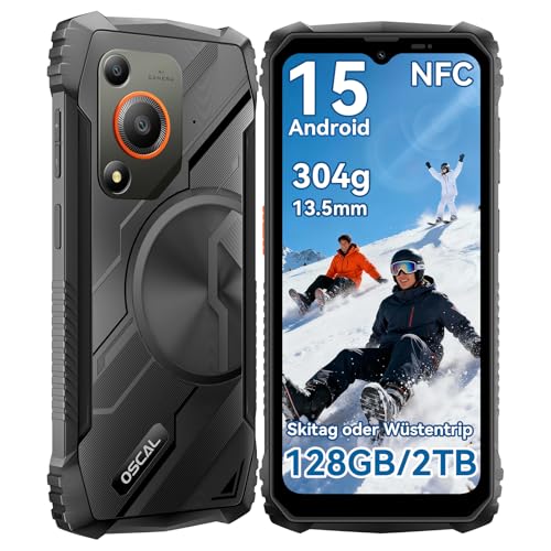 OSCAL Marine 1 Outdoor Handy Ohne Vertrag,12GB+128GB/2TB TF Outdoor Smartphone, Android15 Rugged Smartphone, 6.56' HD+ 90Hz, 16MP+8MP AI Kamera Baustellen Handy, Dual SIM/Face ID/GPS/NFC/IP68/I69K