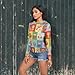Cartoon Owl Checkered See Through Tops for Women Mesh Sheer Tops Long Sleeve Women Blouse Zipper Handle Beach Camping Swimming Pool Size M