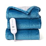 CAROMIO Heated Blanket Electric Throw, Reversible Flannel Heating Blankets, Soft Heated Throws for Couch with 5 Heat Settings and 4 Hours Auto Shut Off, Teal, 50'× 60'
