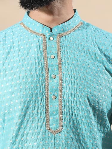 Filori Studio - Men's Traditional Motif Self Woven Design with Lace Detailing Long Kurta (Kurta Only)3