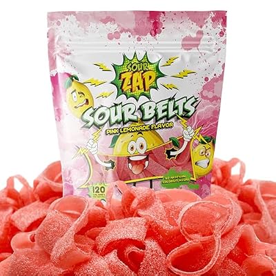 SourZap Sour Belts | 8-Ounce Pack | Sour Gummy Candy with Pink Lemonade Flavor | Fruity Candy Belts | Dye Free Candy | Naturally Flavored Sweets for Snacking & Gifting