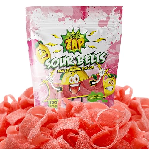 SourZap Sour Belts Gummy Candy | 8-Ounce Pack | Pink Lemonade Flavor
