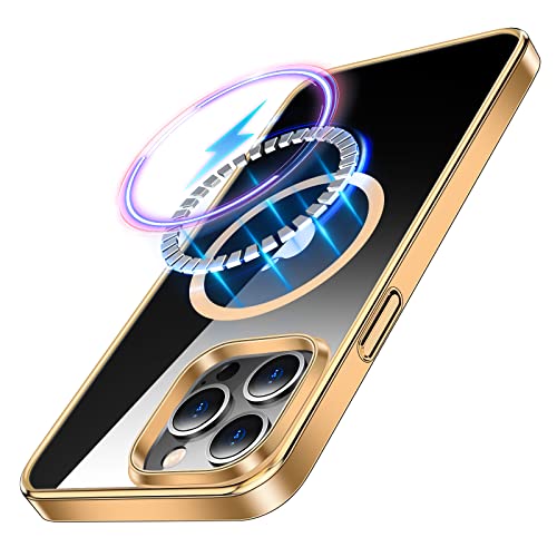 Syoukou for iPhone 13 Pro Max Case MagSafe [Never-Yellow] [Ultra-Thin] [MIL-Grade Drop ] Case for iPhone 13 Pro Max Strong Magnetic Clear Slim Shockproof Phone Cases for iPhone 13 Pro Max Cover- Gold
