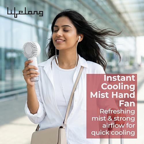 Image of Lifelong Mini Hand Fan with Mist Function | 3 Speed Settings, Mist Spray, 4000 RPM | Type-C Charging, 2.5W BLDC Motor, 500mAh Battery | Handheld Portable Fan with Water Tank | Compact & Lightweight