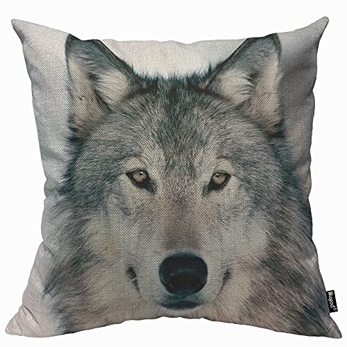 Mugod Funda de cojín de cara de lobo gris, funda de almohada alfa, masculina, madera, lobo y retrato gris en invierno, funda de almohada decorativa para el hogar, sofá, silla, sofá, 45 x 45 cm