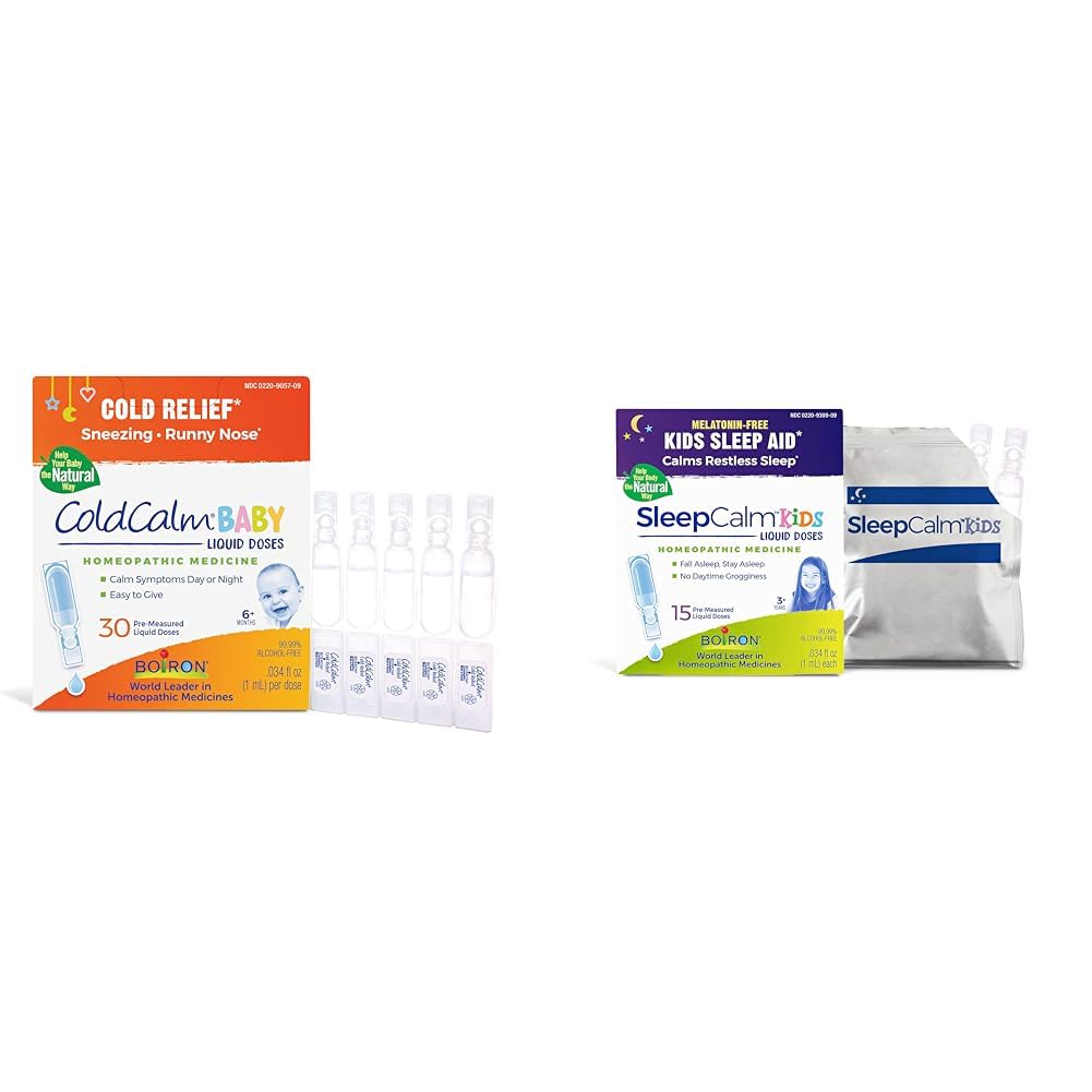 Boiron ColdCalm Baby Single-Use Drops for Cold Symptoms Relief - 30 Count & SleepCalm Kids Liquid Doses Sleep Aid - 15 Count