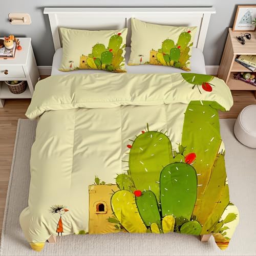 Housse de couette 160x200 cactus avec 2 taies en microfibre