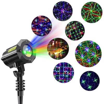 Poeland 8 Patterns Christmas Laser Projector Lights, Outdoor Garden Decorative Lights with Remote Control and Security Lock for Indoor Outdoor Home Garden (Red, Green, Blue)