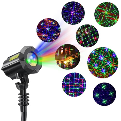 Image of Poeland 8 Patterns Christmas Laser Projector Lights, Outdoor Garden Decorative Lights with Remote Control and Security Lock for Indoor Outdoor Home Garden (Red, Green, Blue)