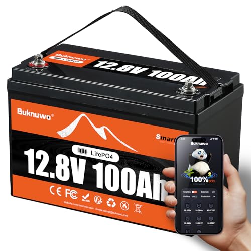 12.8V 100Ah LiFePO4 Lithium Battery With Bluetooth,1280Wh Energy,15000+ Cycles Rechargeable Lightweight Lithium Battery for Trolling Motor, Off-Grid,Boat,RV, Marine, Solar(12.8V 100Ah-Bluetooth)