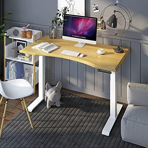 FLEXISPOT E6W Height Adjustable Electric Three-Stage with Anti-Collision System, Heavy Duty Steel Stand up Desk with Automatic Memory Smart Keyboard (White Frame)