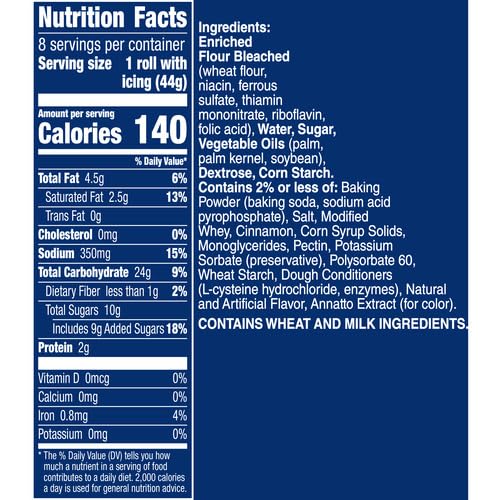 Pillsbury Cinnamon Rolls with Original Icing, Refrigerated Canned Pastry Dough, 8 Rolls, 12.4 oz