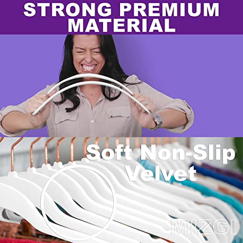 Image of Premium Velvet Hangers (Pack of 50) Heavyduty - Non Slip - Velvet Suit Hangers White - Copper /Rose Gold Hooks,Space Saving Clothes Hangers