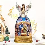 Christmas Snow Globes, Angel Guardian Nativity Scene, Silent Night Music Swirling Water Lantern, USB...