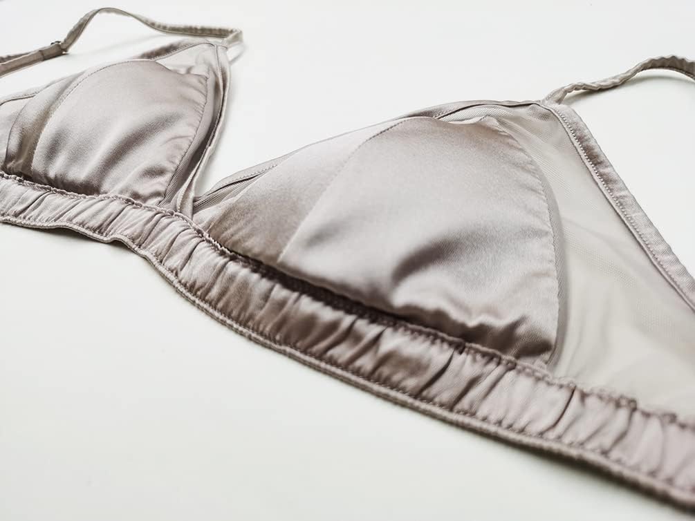 SilRiver Women's Satin Triangle Bralette Tops Silk Wirefree Bra mesh Cami Bra with Removable Pads - Image 6