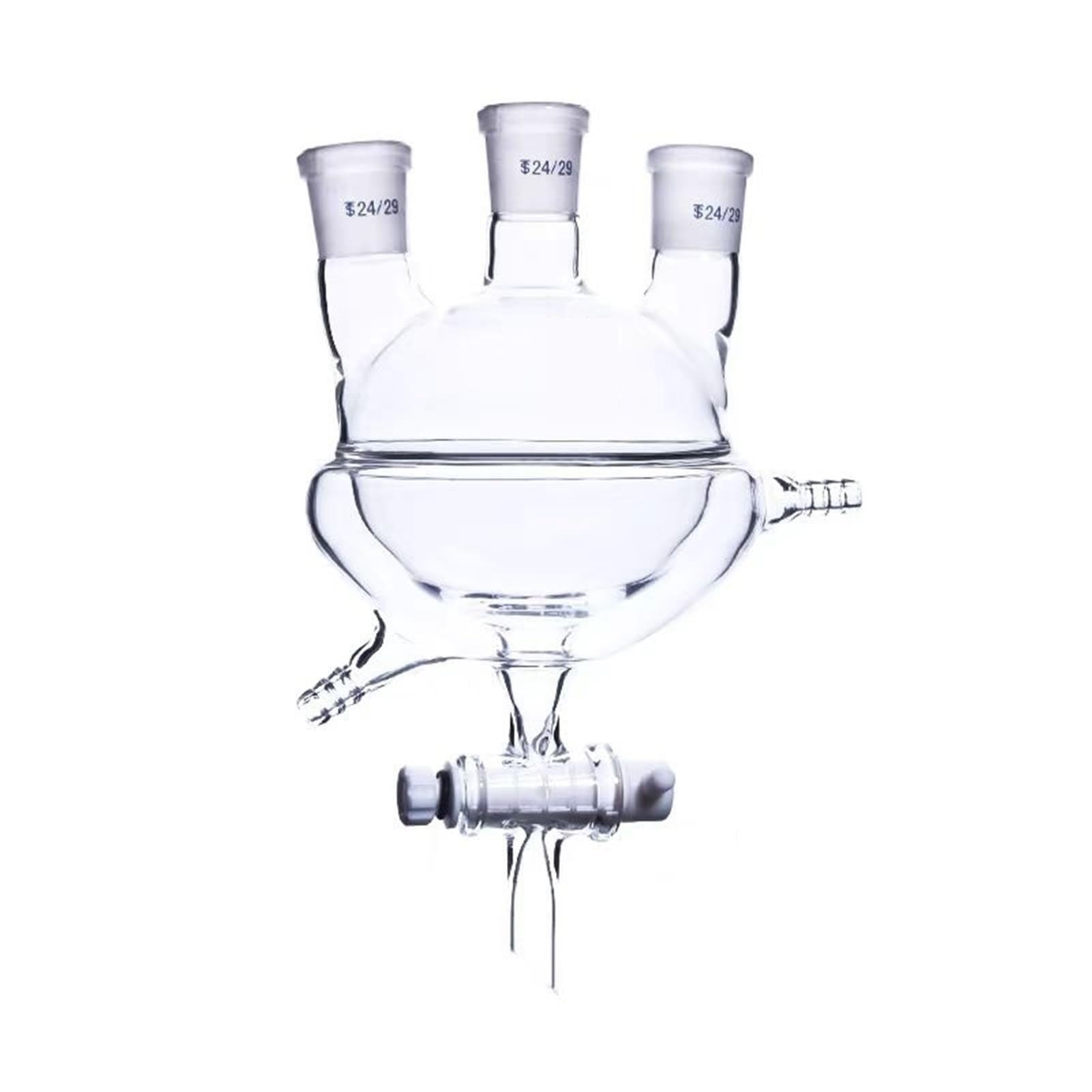 Fiole d'Erlenmeyer graduée en Verre borosilicaté, Flacon de Laboratoire à Double paroi et Fond Rond en Verre borosilicaté épais à Trois goulots avec Valve de vidange(1000mL 24x24x24)