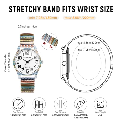 JewelryWe Damski zegarek na rękę, metalowy pasek ze stopu kolorowy retro vintage mały zegarek kwarcowy, dobry prezent dla kobiet, Dzień Matki, Standardowe - 22 cm, Estilo 1, Elastyczny zegarek