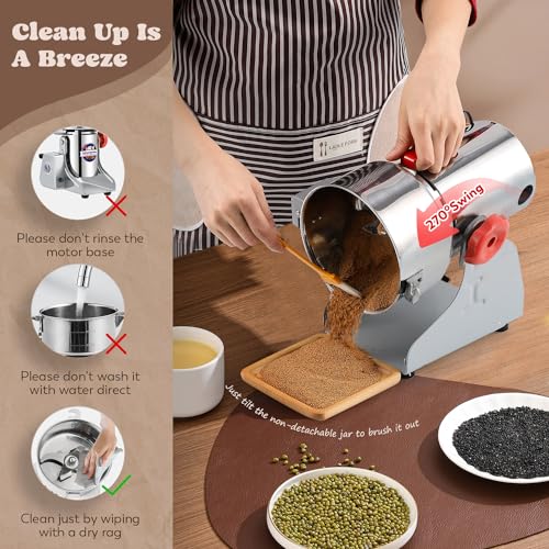Moongiantgo 800g Elektrische Getreidemühle 50-300 Mesh Gewürzmühle, Edelstahl & 2500W 36000RPM Handelsmotor, mit Sicherungsschutzgerät & Open-Cover-Stop, für Kräuter/Getreide/Gewürze