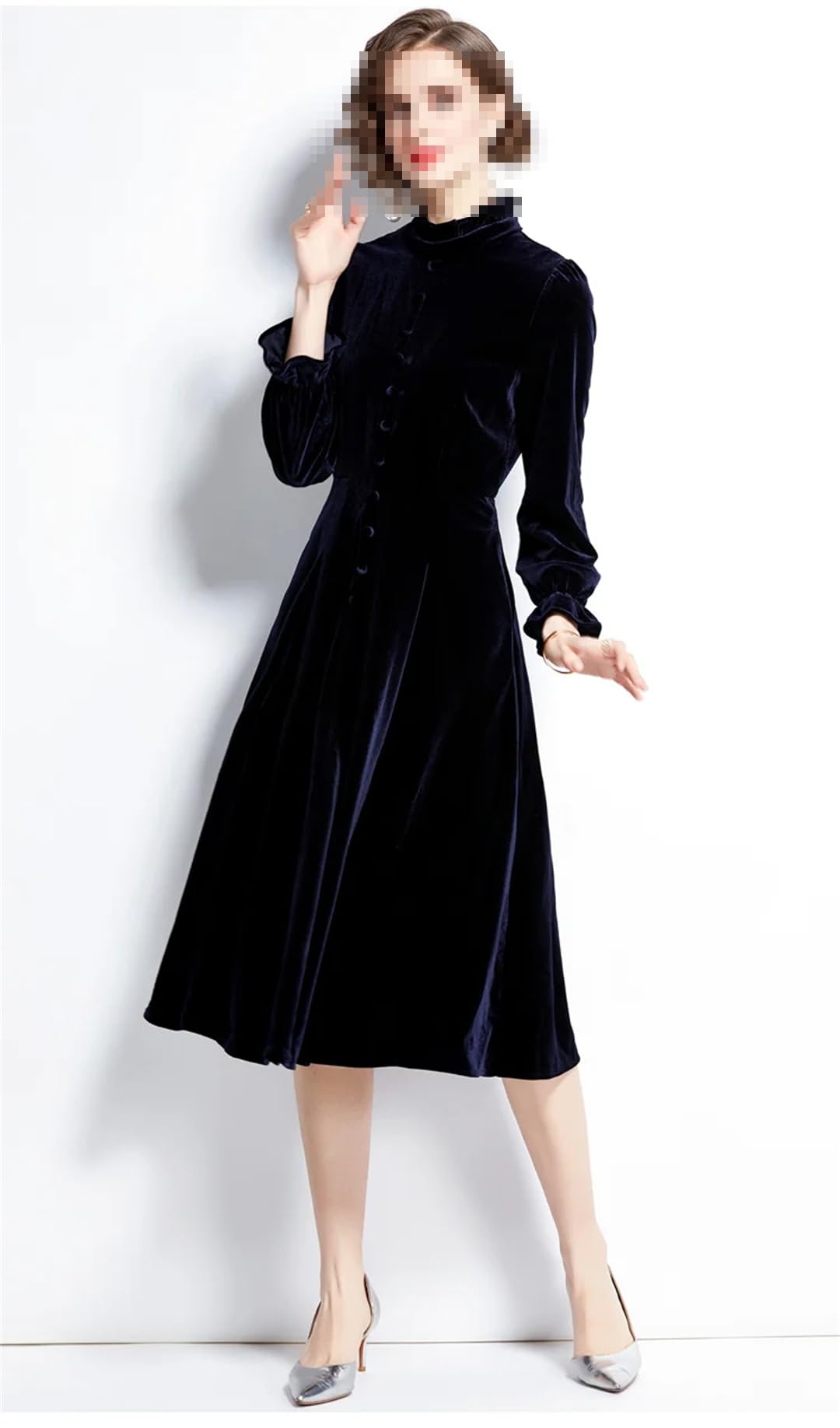 Fnfmrfmr Vestido ajustado de terciopelo de manga larga con cuello en V para mujer