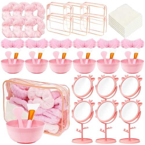 Goditi la festa termale: i nostri strumenti di miscelazione per maschere per il viso sono il tuo partner ideale per le feste termali; il kit contiene 6 specchi da tavolo, 6 pennelli per maschera per il viso, 6 strumenti per l'applicazione di fango facciale, 6 ciotole per la miscelazione, 6 fasce per la testa, 6 sacchetti per il trucco, 6 asciugamani per il viso, 6 asciugamani da polso; questo set rende un delizioso momento spa per le ragazze, infondendo alla tua festa vibrazioni divertenti e rilassanti