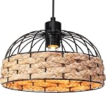 GIGGI Large Metal & Rope Light Shade, Retro Black Lamp Shade with Jute Rope Lamp Shades Ceiling, Rattan Lampshade, Pendant Lampshades for Ceiling Lights, Living Rooms, Kitchen, Bedroom, Hallways