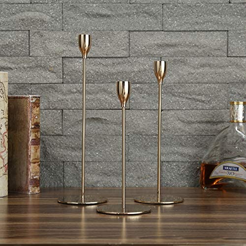 The Purple Tree Metal Royal Candle Holders For Tapered Candles, (Pack Of 3, Golden), Tapered Candle Holder, Tealight Holder, Best Gift For Christmas Decor, Christmas Decoration, Dining Table 3