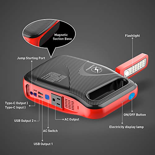 Car Jump Starter, FLYLINKTECH 2500A Peak 24000mAh Powerful Portable Auto Battery Starter (up to All Gas or 8.0L Diesel Engine) with 100W AC Outlet - 12V UL Certified Car Battery Power Booster Pack