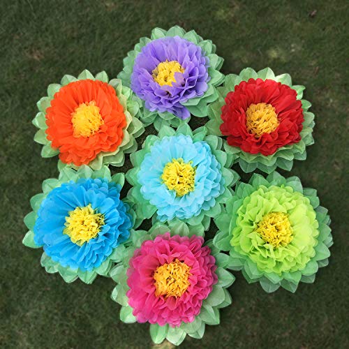 Tissue Paper Flowers - Set Of 7 Pcs Rainbow Color Paper Pom Poms Party Decorations #TOP5