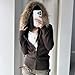 KMBANGI Women Fur Trim Crop Hoodies Zip Up Y2k Long Sleeve Cropped Sweatshirt Zipper Furry Hooded Jacket with Pockets (Knitted Brown,S)