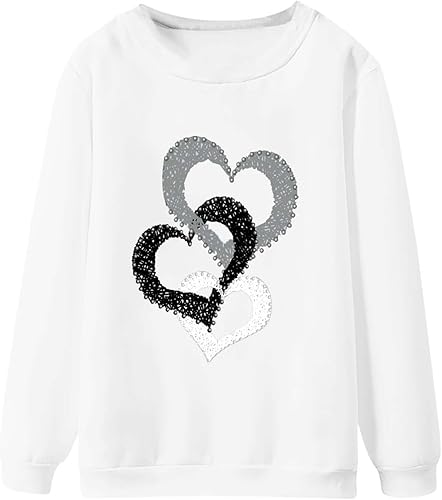 Miniatura 4 de Camisas de San Valentín para mujer, sudadera con estampado de corazón de amor, casual, manga larga, cuello redondo, suéter sin botones