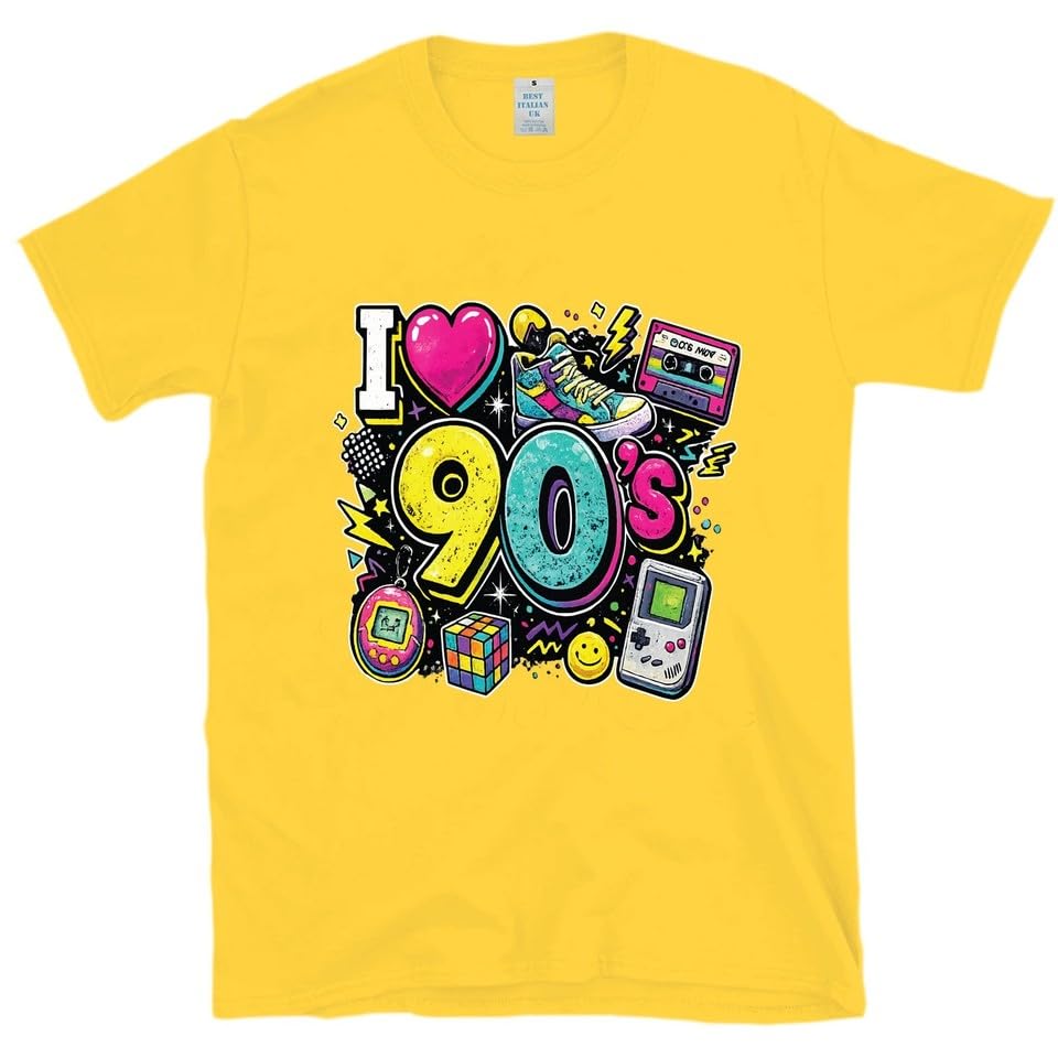 T Shirts Women Retro 90s Theme Party T-Shirt 90s Fancy Dress Costume Tops Yellow