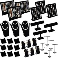Quelay 33 Pcs Velvet Jewelry Display Set for Selling Necklace Display Stand for Bracelet Holder, Wrist watch, Earring T-Stand, Black Jewelry Stands for Selling Craft Showcase Organizer