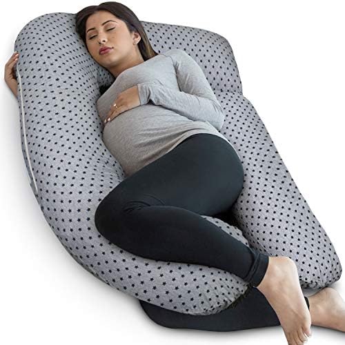Pharmedoc Pregnancy Pillow, U-Shape (Stars Pattern, Detachable) Full Body Pillow and Maternity Support - Support for Back, Hips, Legs, Belly for Pregnant Women