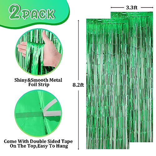 Image of Voircoloria 2 Pack Green Foil Fringe Backdrop Curtains, Tinsel Streamers Birthday Party Decorations, Fringe Backdrop for Graduation, Baby Shower, Gender Reveal, Disco Party