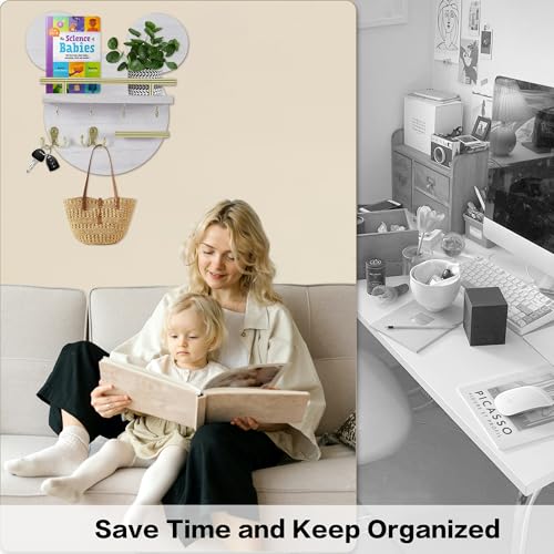 AIRPOP Key Holder for Wall–Mouse Wooden Mail Organizer Wall Mount with Shelf and 6 Hooks, Easy Installation Key Rack Hanger for Entryway Living Room Home Decor(White) by AIRPOP - Used condition - Image 6