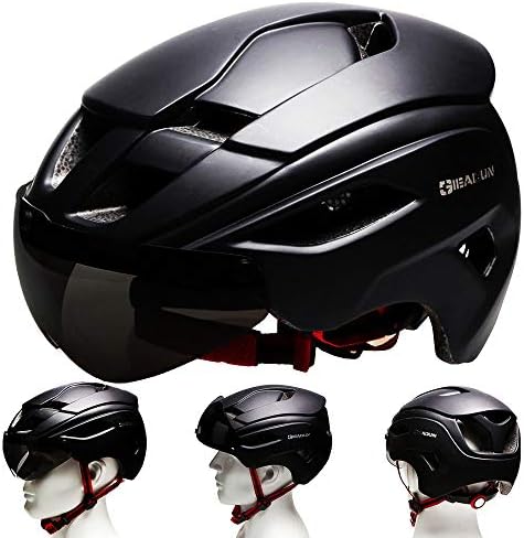 GIEADUN Bicycle Helmet Men and Women MTB Cycling Helmet cpsc Certification with Removable Lens resizable (Black/1)