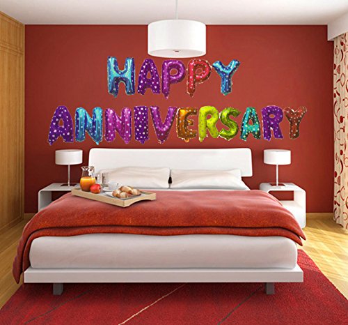 Image of AMFIN Happy Anniversary Letter Foil Balloon, Party Decoration Items - 16 Letters - Multi