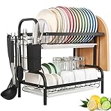rack cocina integral SUPER-RESISTENTE Y DURADERO: El escurridor de platos está fabricado con materiales super resistentes con un acabado nanorevestido mate que lo hace resistente a cualquier daño y desgaste del uso. Estructura muy resistente, estable y antideslizante, ideal para el uso en la cocina.