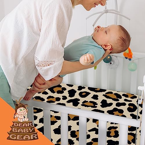 Image of Dear Baby Gear - Baby Crib Sheets - Toddler Bed Sheets - Breathable Fitted Bed Sheet - Nursery Bedding - Cribs Mattress Cover - Standard Crib Sheet for Girls & Boys - 52x28x10 (Gold Leopard Print)