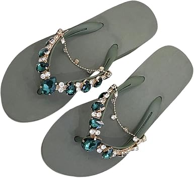 DYJAGYO Womens Rhinestone Chain Platform Wedge Flip Flop Sandals,Womens Rhinestone Flip Flops,Fashion Flip Flop Sandals for Parties and Weddings