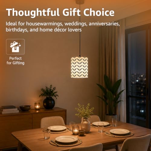 Image of Amazon Basics Pashan Wavy Pendant Lamp | Decorative Polyester Shade with E14 Holder | Pendant Light for Living Room, Dining Area, Bedroom & Home Decor