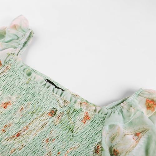 Image of Scarlet Darkness Floral Dress for Women Summer Puff Sleeve Square Neck A Line Flowy Wedding Guest Tea Party Dresses