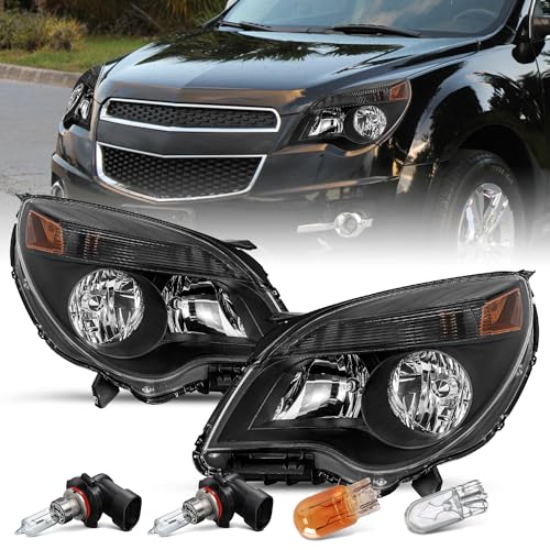 SOCKIR Halogen Headlight Assembly Replacement for 2010 to 2015 Chevy Equinox LT/LS OE Style Headlamp with Black Housing Amber Reflector