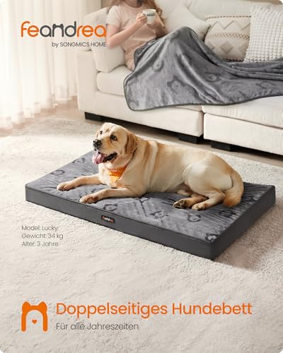 Feandrea Hundebett, Hundekissen waschbar, Hundematte abnehmbar, wasserdicht, 120 x 74 x 8 cm, Größe XXL, für große Hunde, Taubengrau PGW244G01